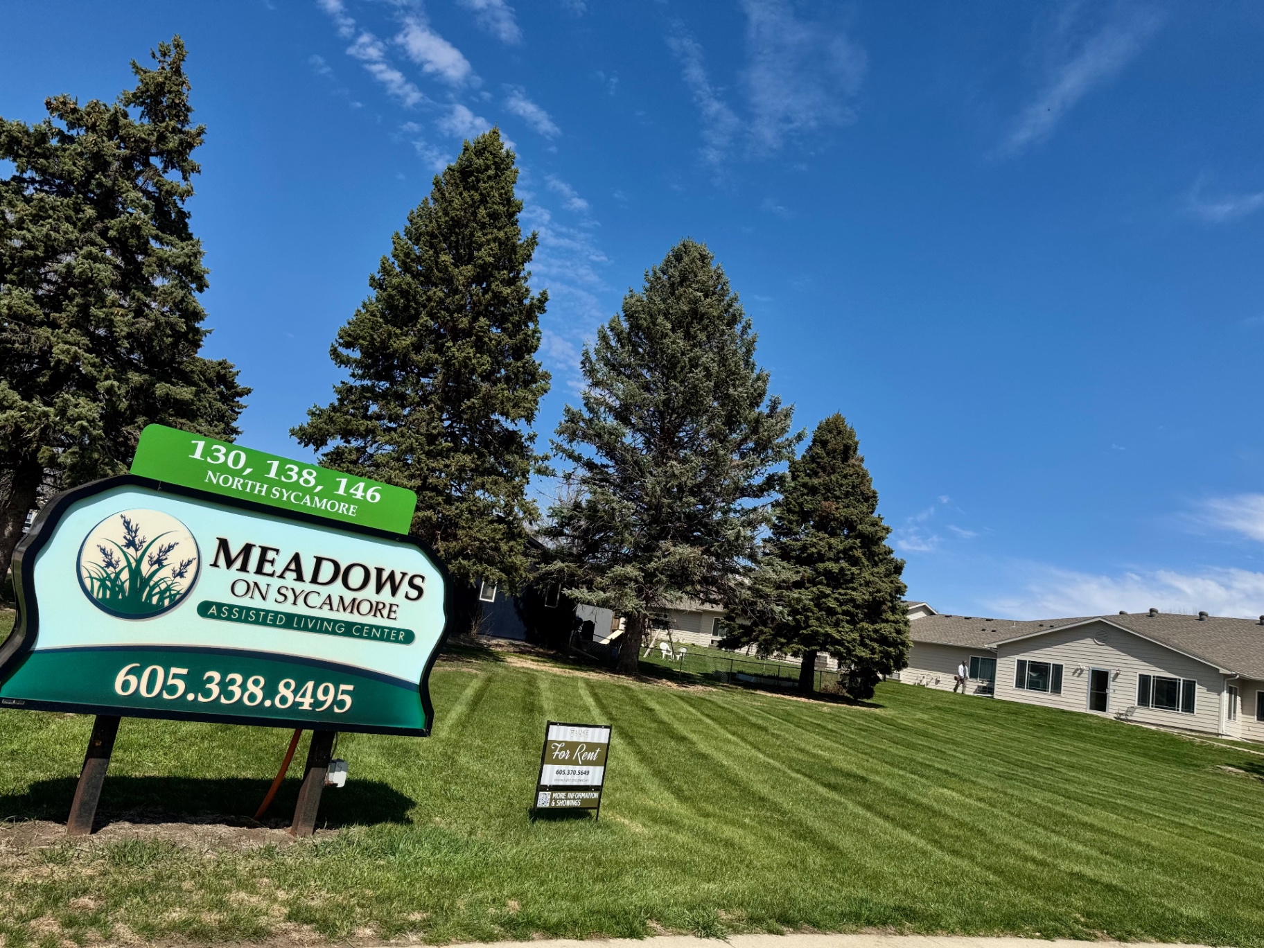 Clean mowing stripes on the lawn at Meadows on Sycamore Assisted Living Center
